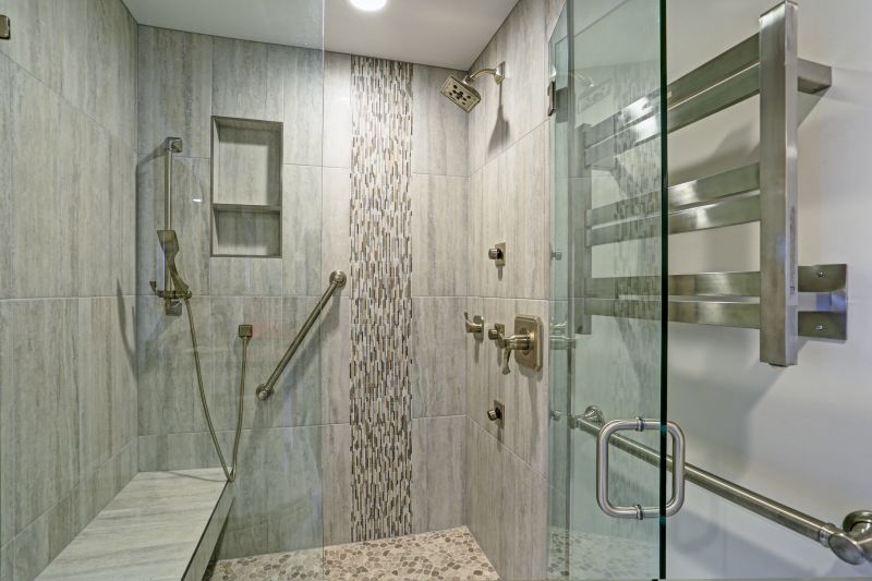 Walk-in shower with textured tiles
